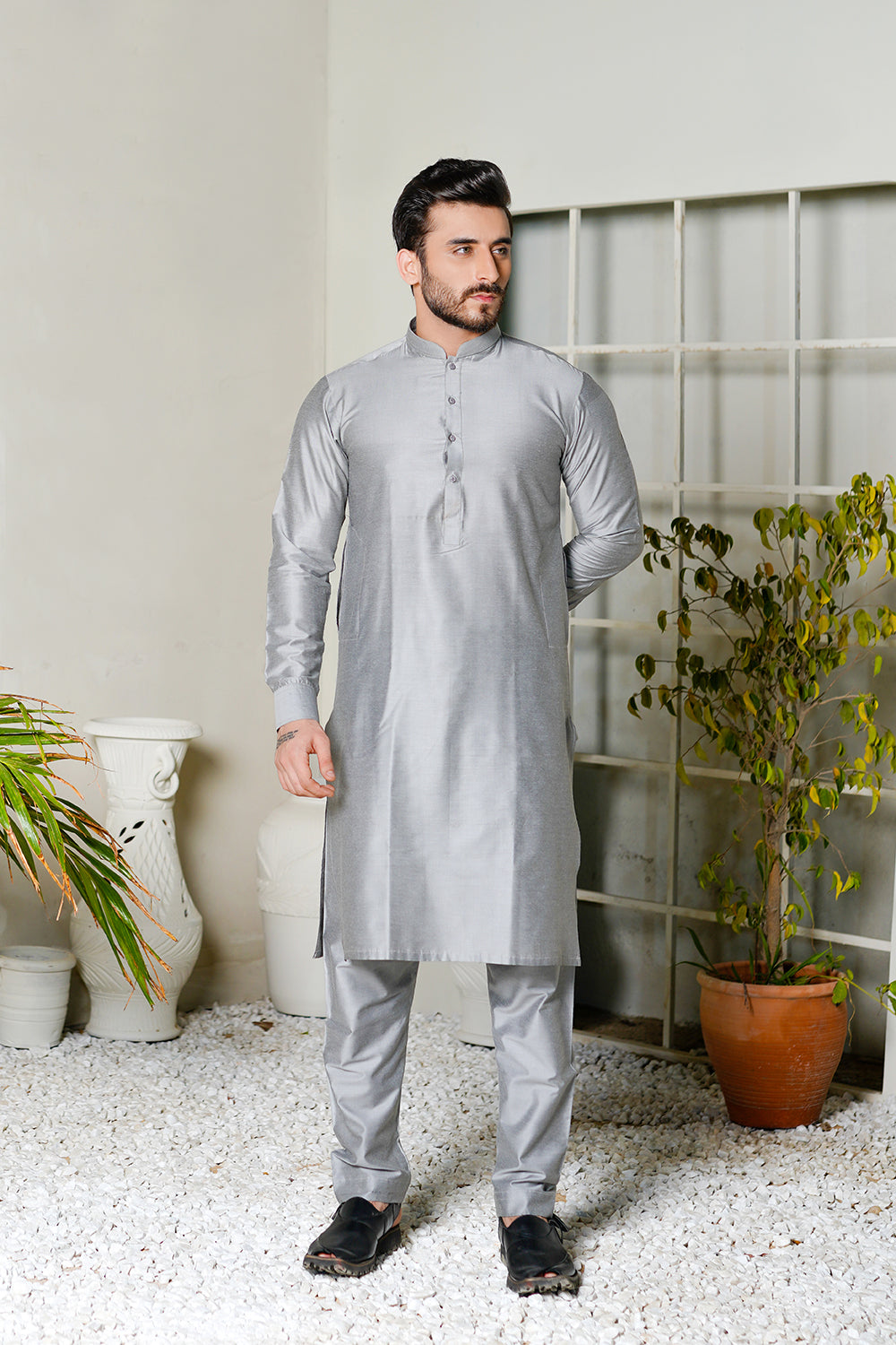 Grey Raw silk Kurta Trouser