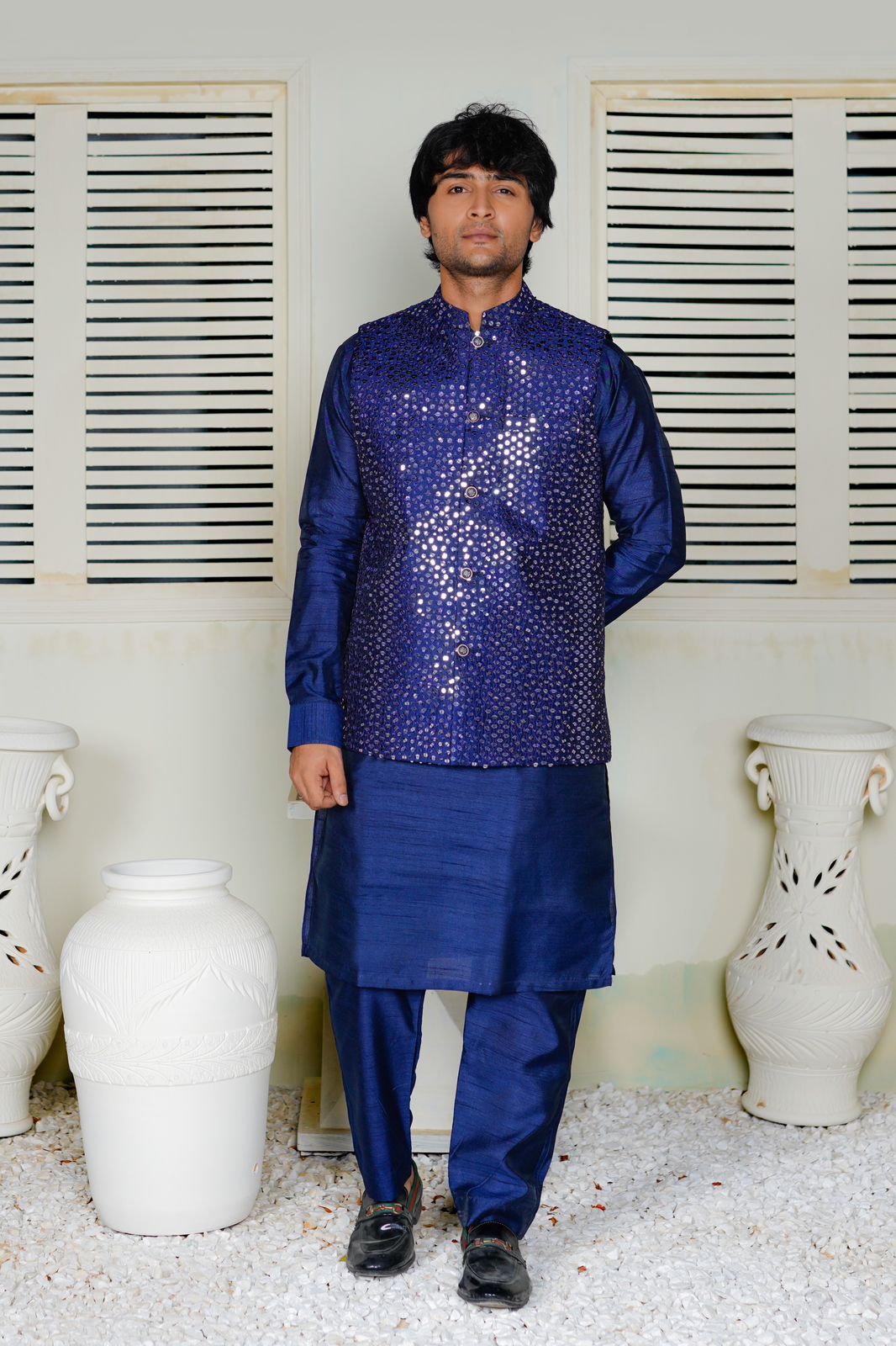 Blue Embroidered Waistcoat