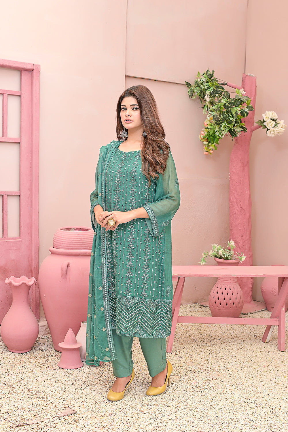 Embordered  3-piece Dresses