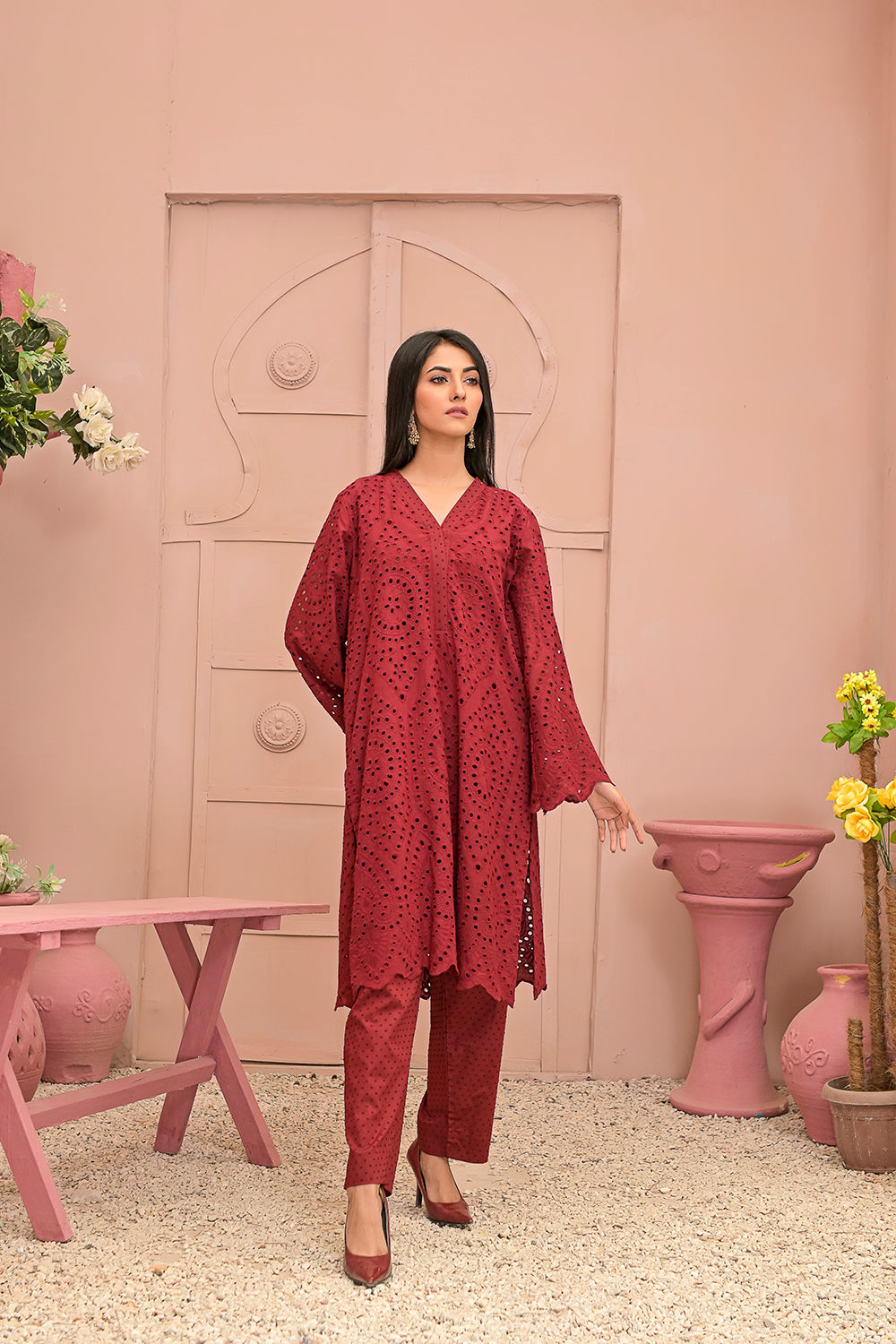 Chicken kari 2-piece embroidered work dress