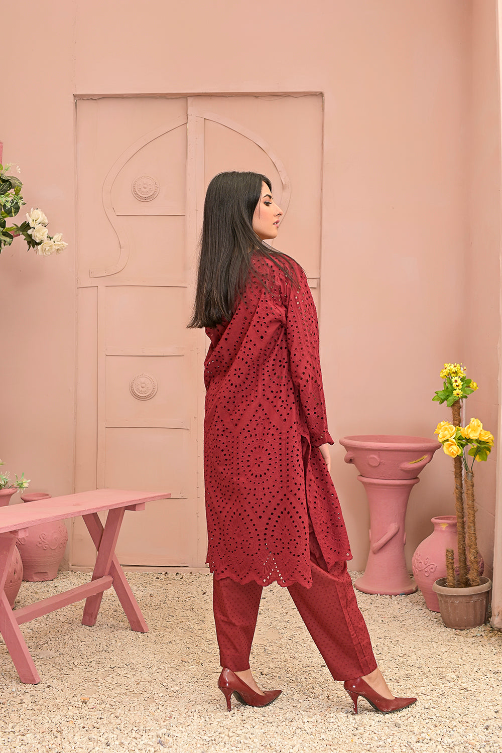 Chicken kari 2-piece embroidered work dress