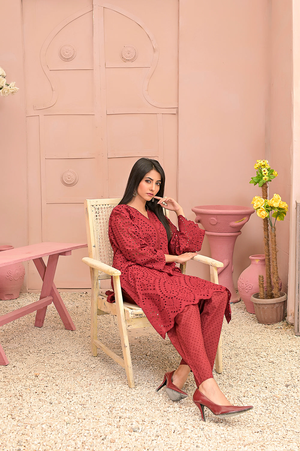 Chicken kari 2-piece embroidered work dress