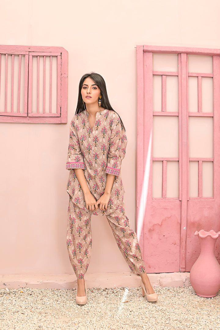 All-Over Print 2-Piece Lawn Cotton Dress