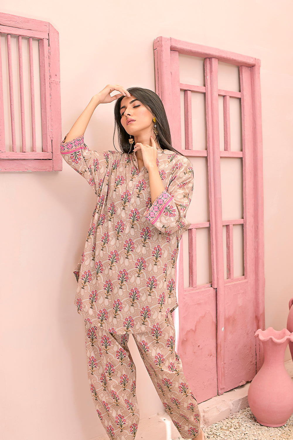 All-Over Print 2-Piece Lawn Cotton Dress