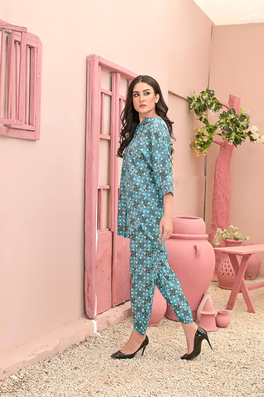 All-Over Print 2-Piece Lawn Cotton Dress