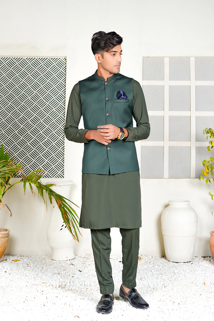 Bottle Green Plain Waistcoat