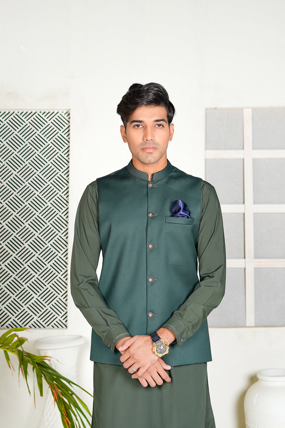 Bottle Green Plain Waistcoat