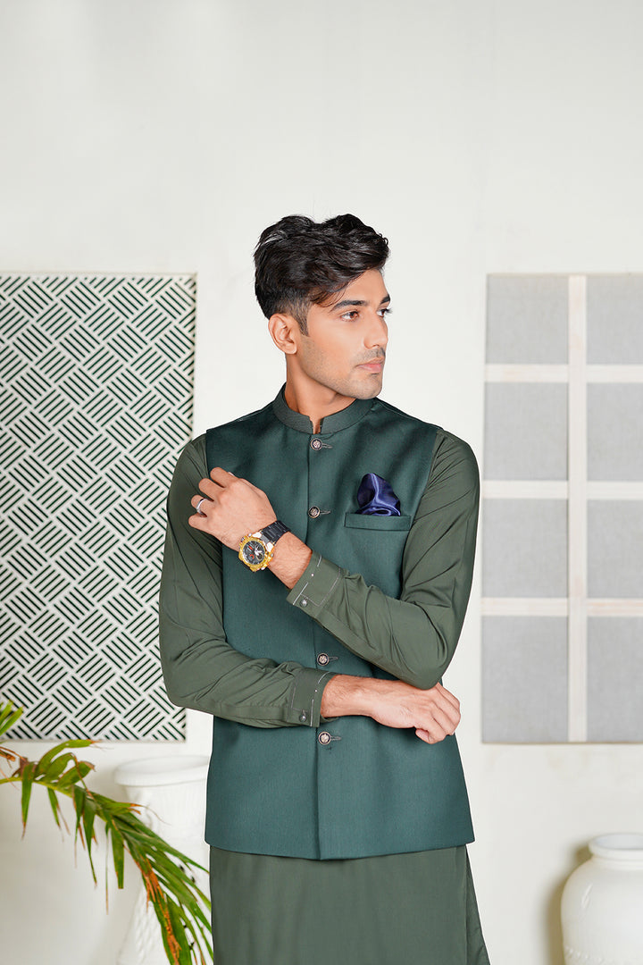 Bottle Green Plain Waistcoat