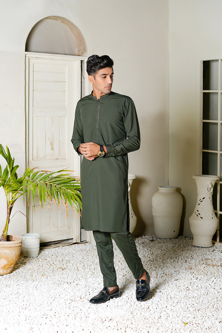 Army Green Lawn Kurta Trouser