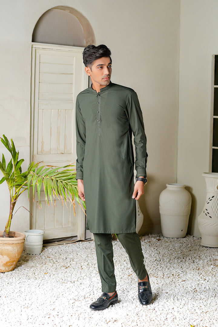 Army Green Lawn Kurta Trouser