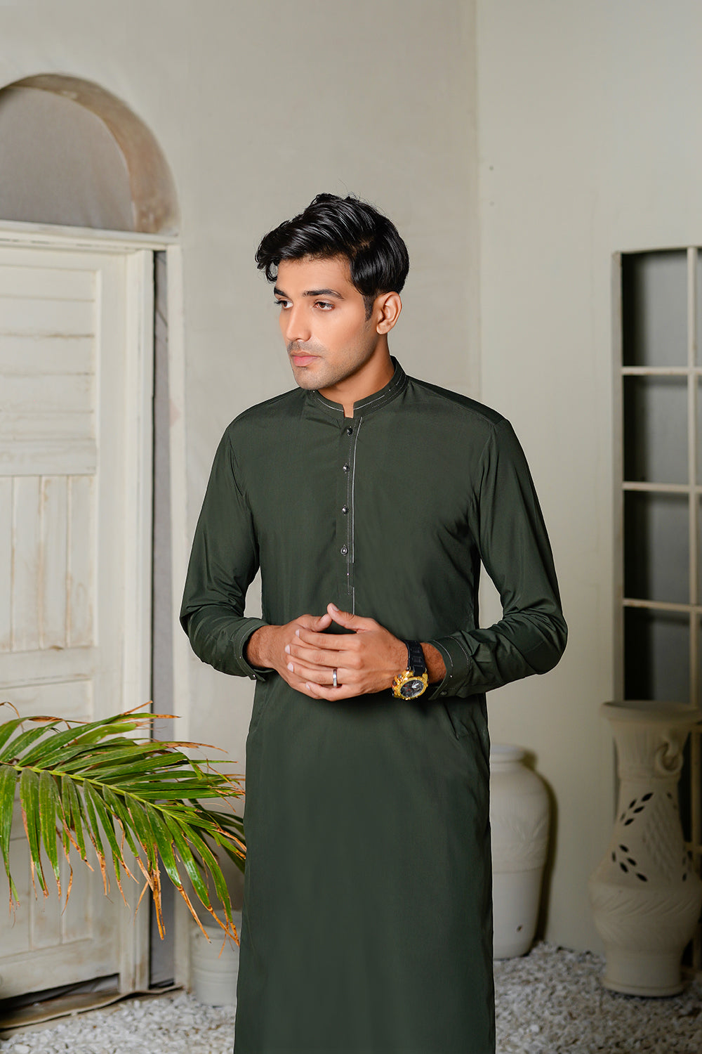 Army Green Lawn Kurta Trouser