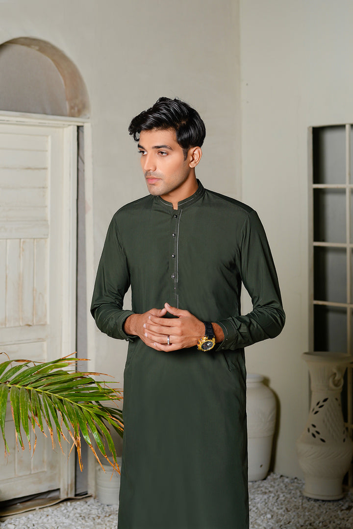 Army Green Lawn Kurta Trouser