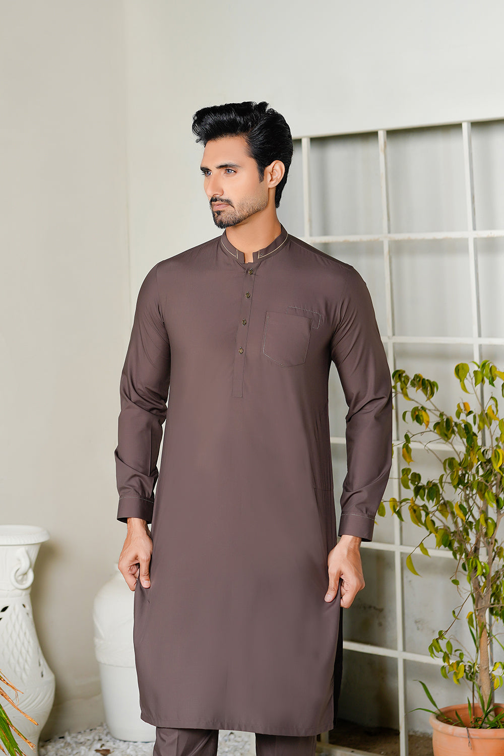 Brown Lawn Kurta Trouser