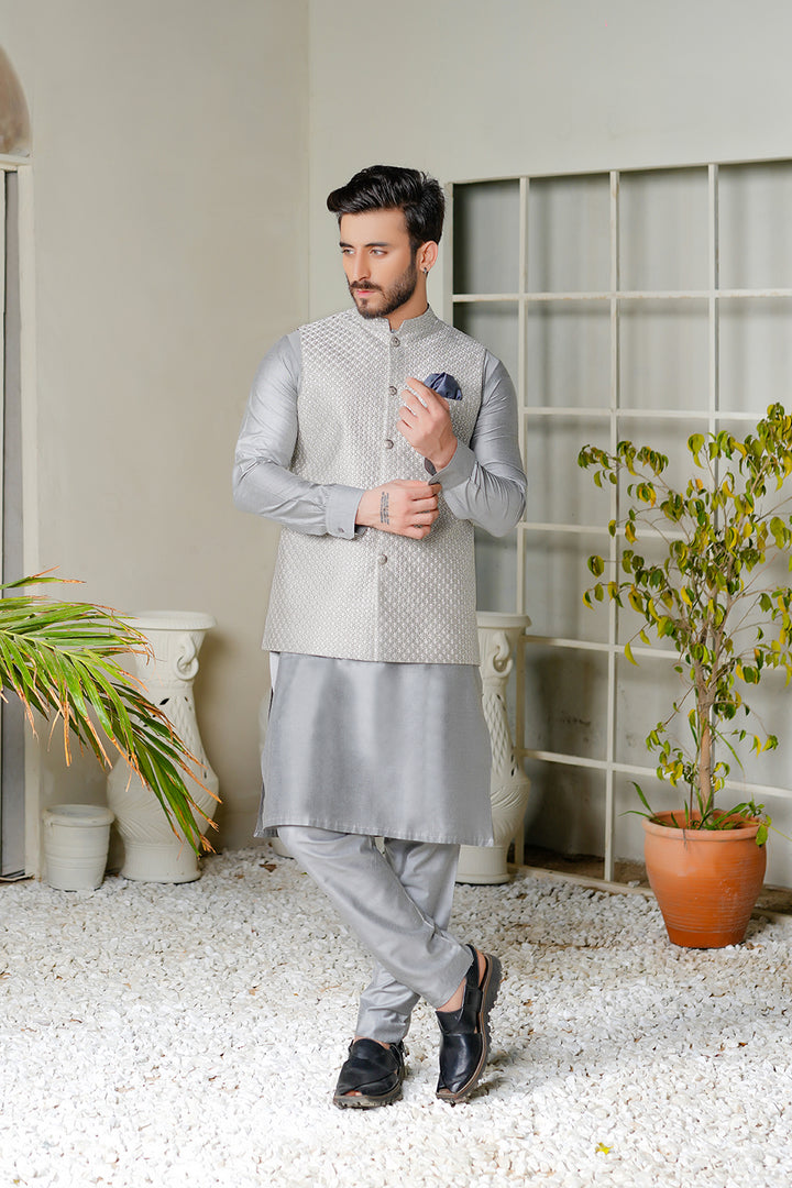 Light Grey Embroidered Waistcoat