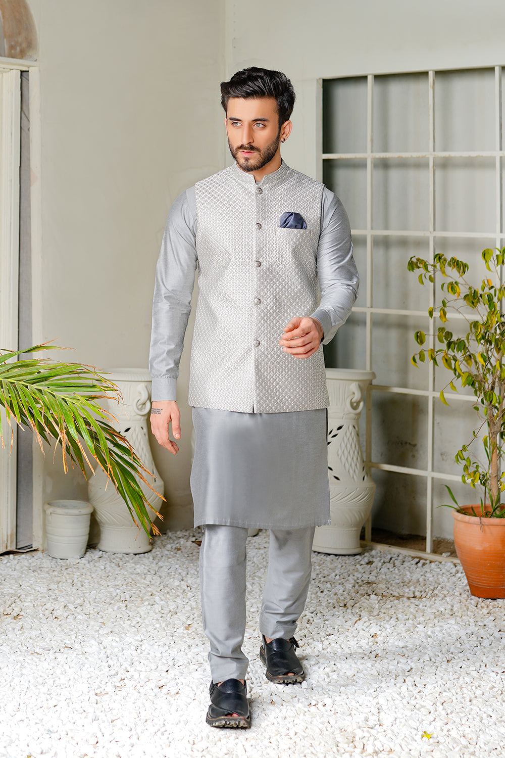 Light Grey Embroidered Waistcoat