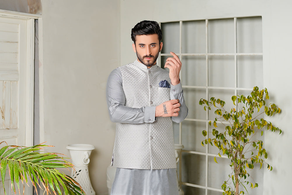 Light Grey Embroidered Waistcoat