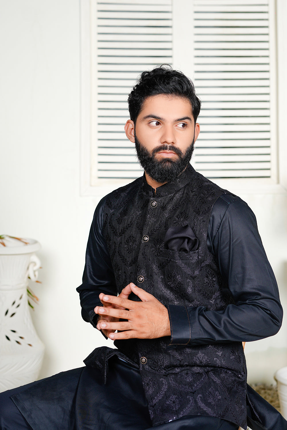 Black Embroidered Waistcoat