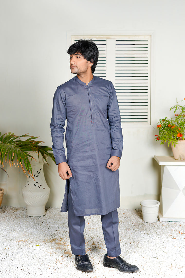 Gray Cotton Kurta Trouser