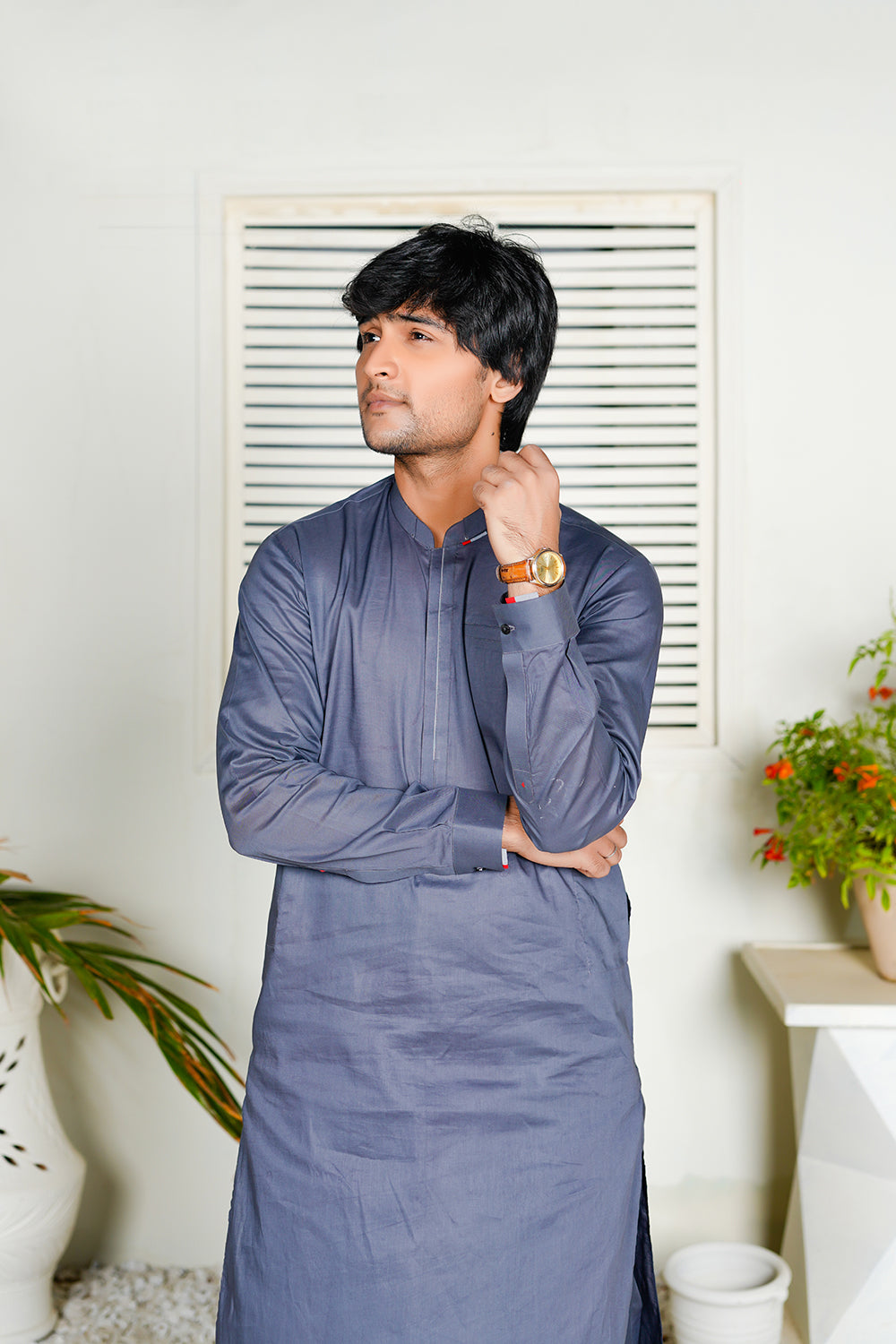 Gray Cotton Kurta Trouser