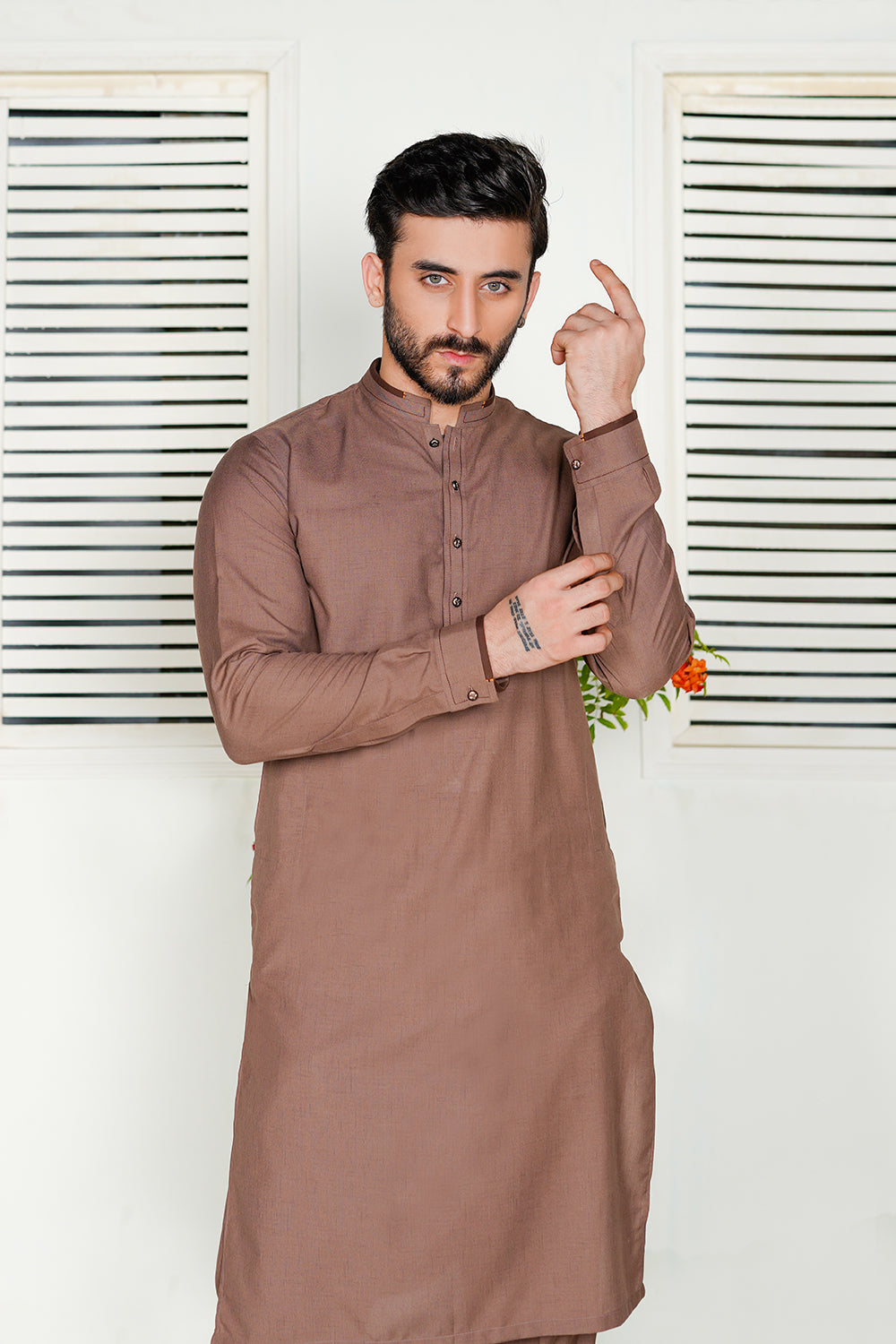 Brown shamray Lawn Kurta Trouser