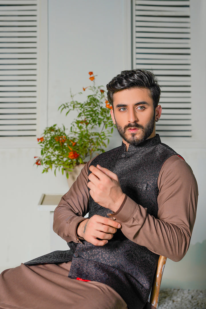 Charcoal Grey Embroidered Waistcoat