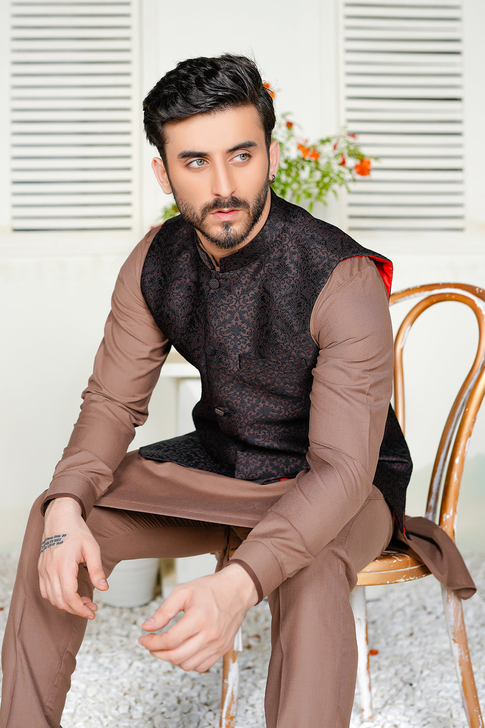 Charcoal Grey Embroidered Waistcoat