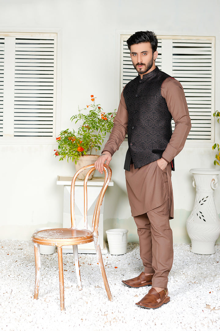 Charcoal Grey Embroidered Waistcoat