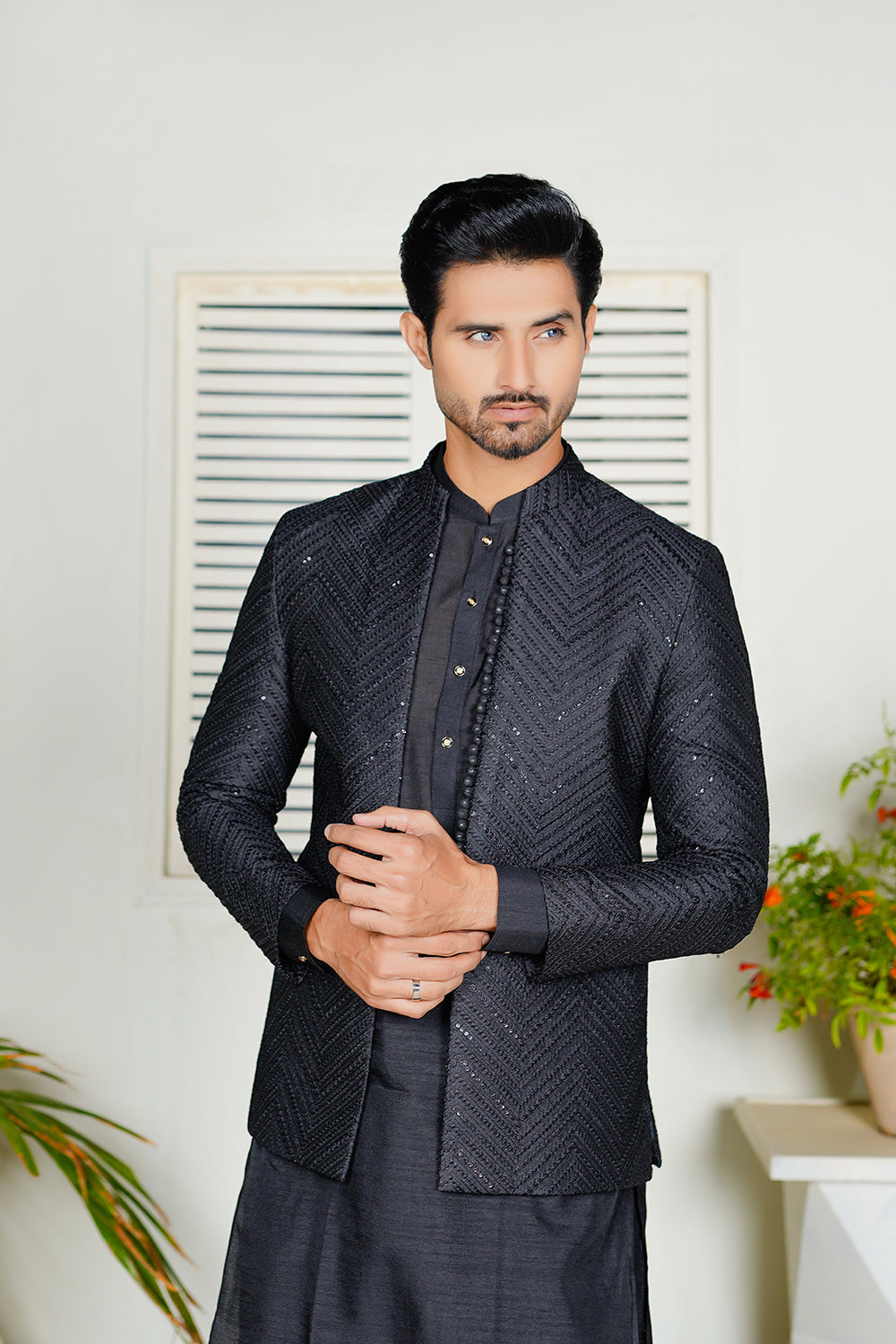 Black Embroidered Prince Coat