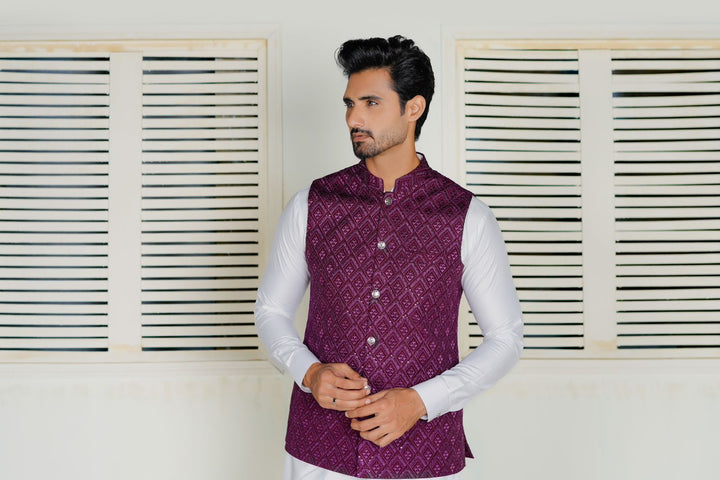 Maroon  Embroidered Waistcoat