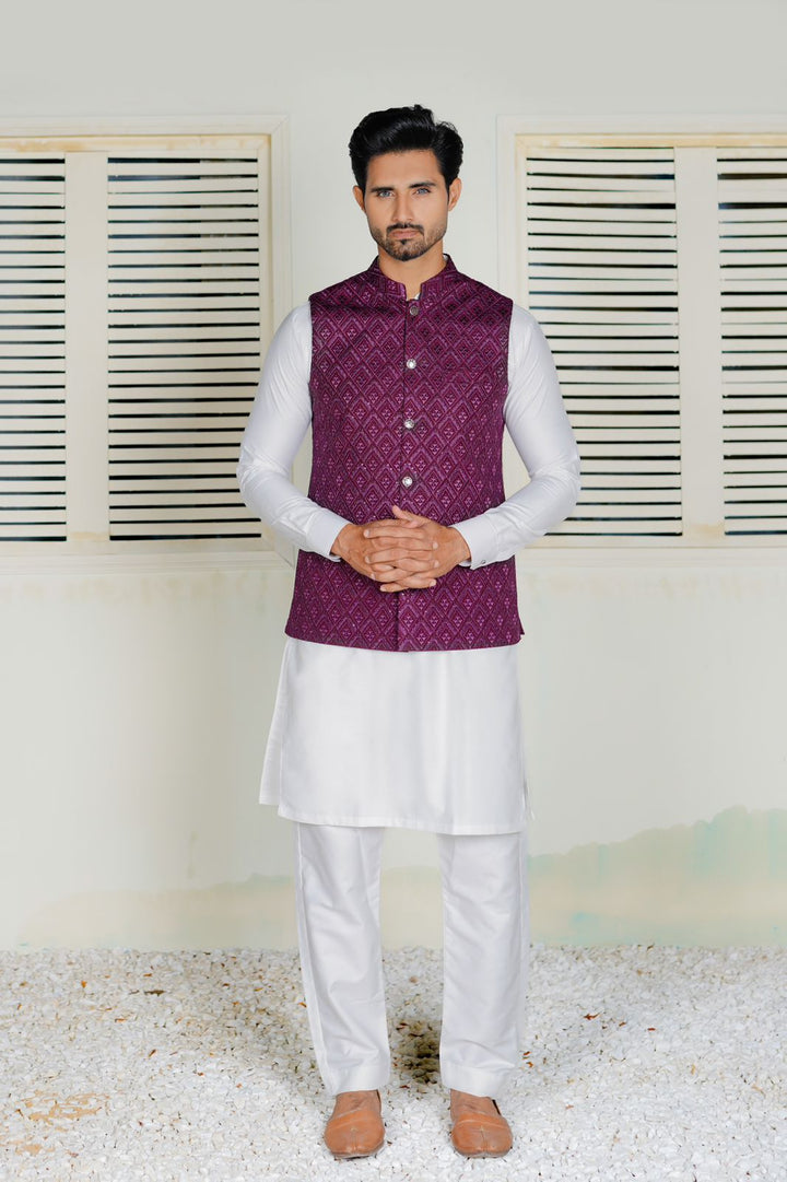 Maroon  Embroidered Waistcoat
