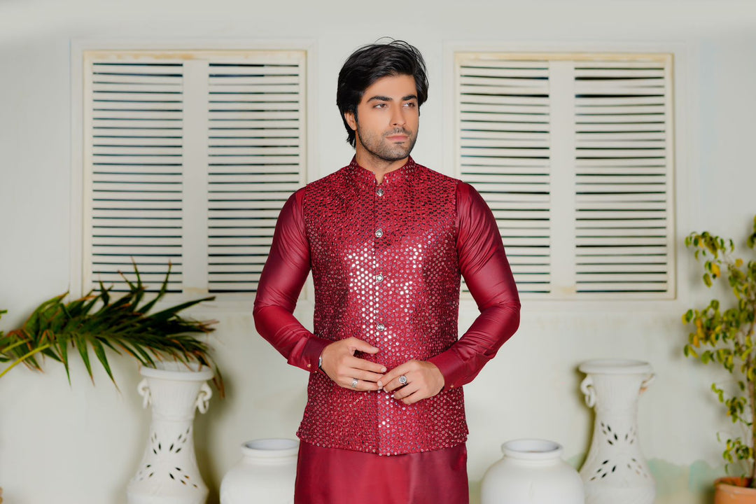 Red Embroidered Waistcoat