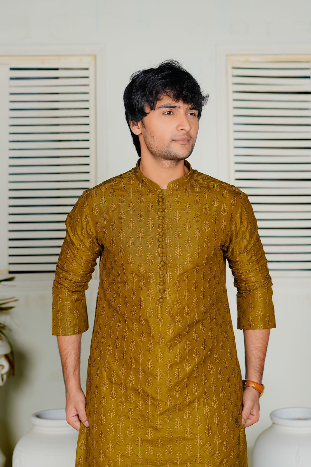 Golden Embroidered  Lawn Kurta Trouser