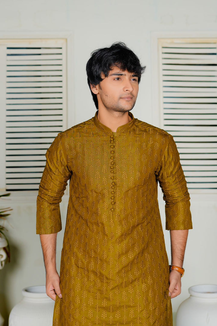 Golden Embroidered  Lawn Kurta Trouser