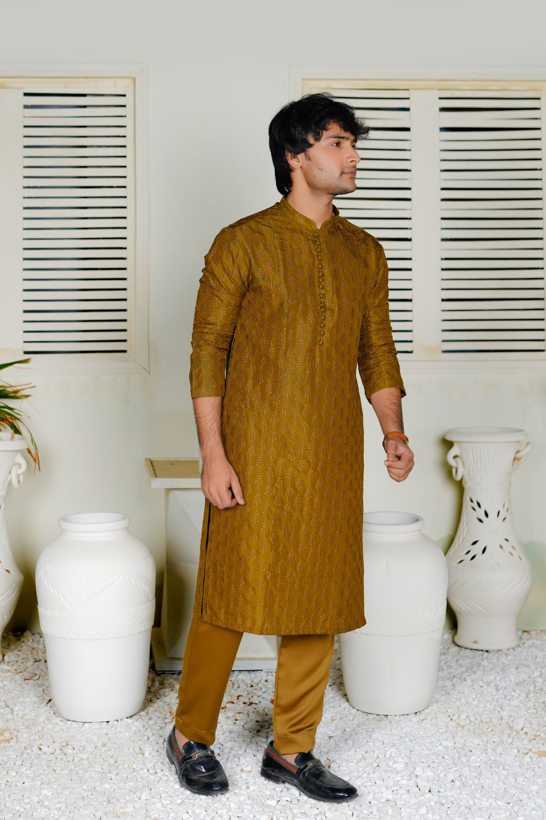 Golden Embroidered  Lawn Kurta Trouser