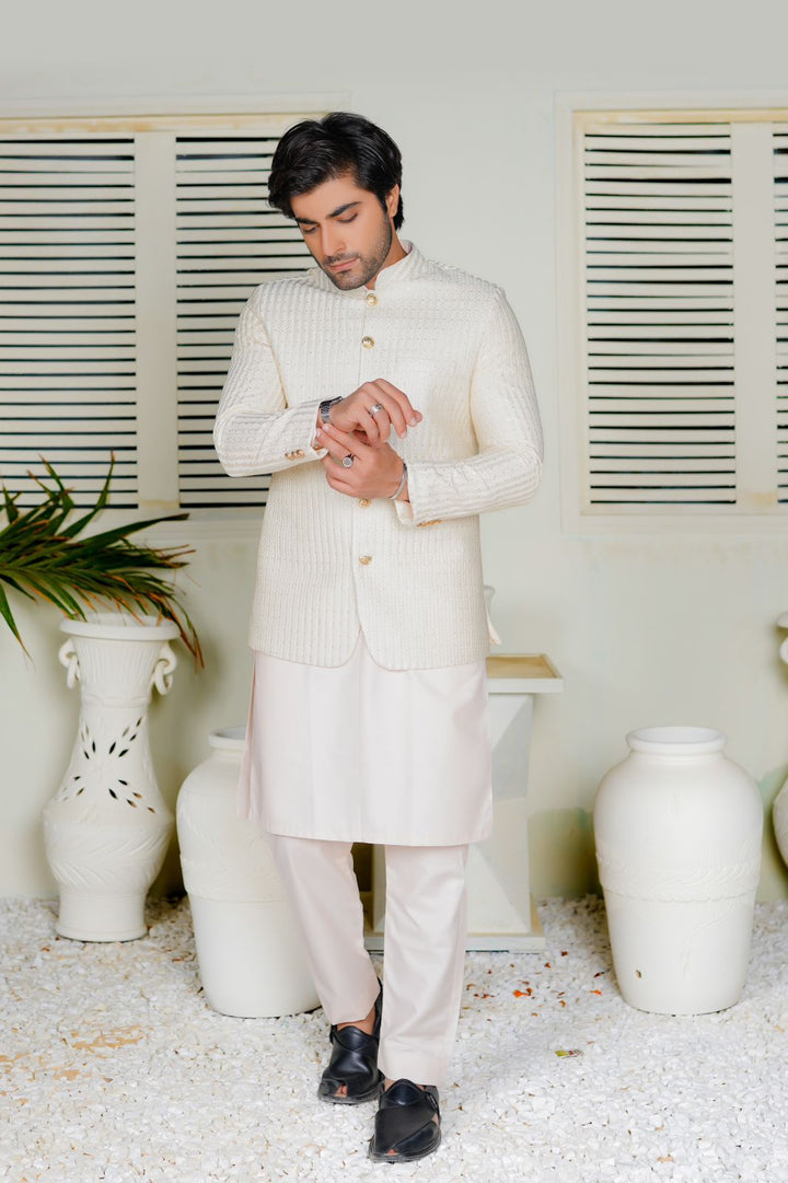 Off White Embroidered Prince Coat