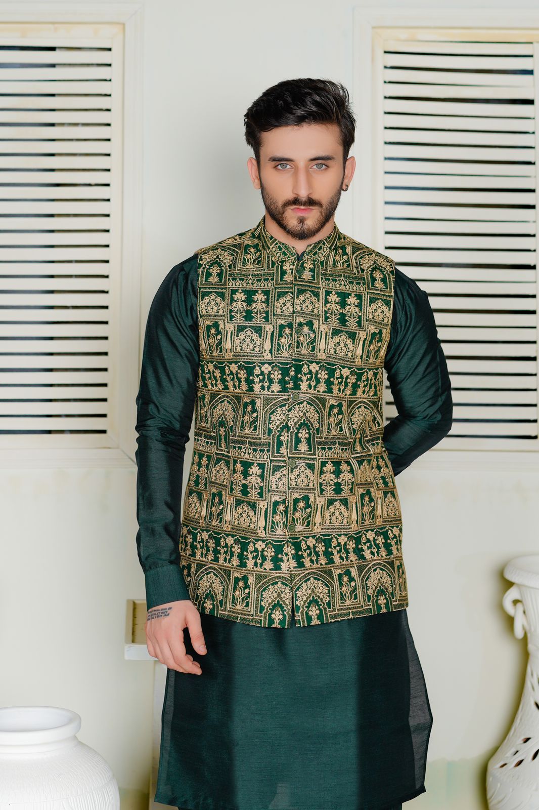 Green Embroidered Waistcoat