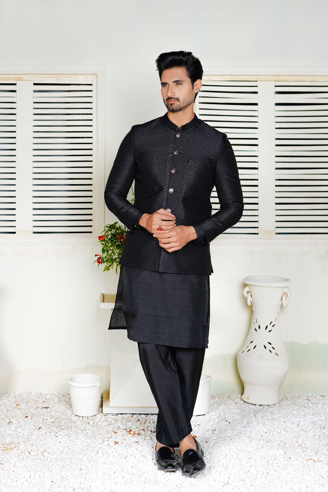 Black Embroidered Prince Coat