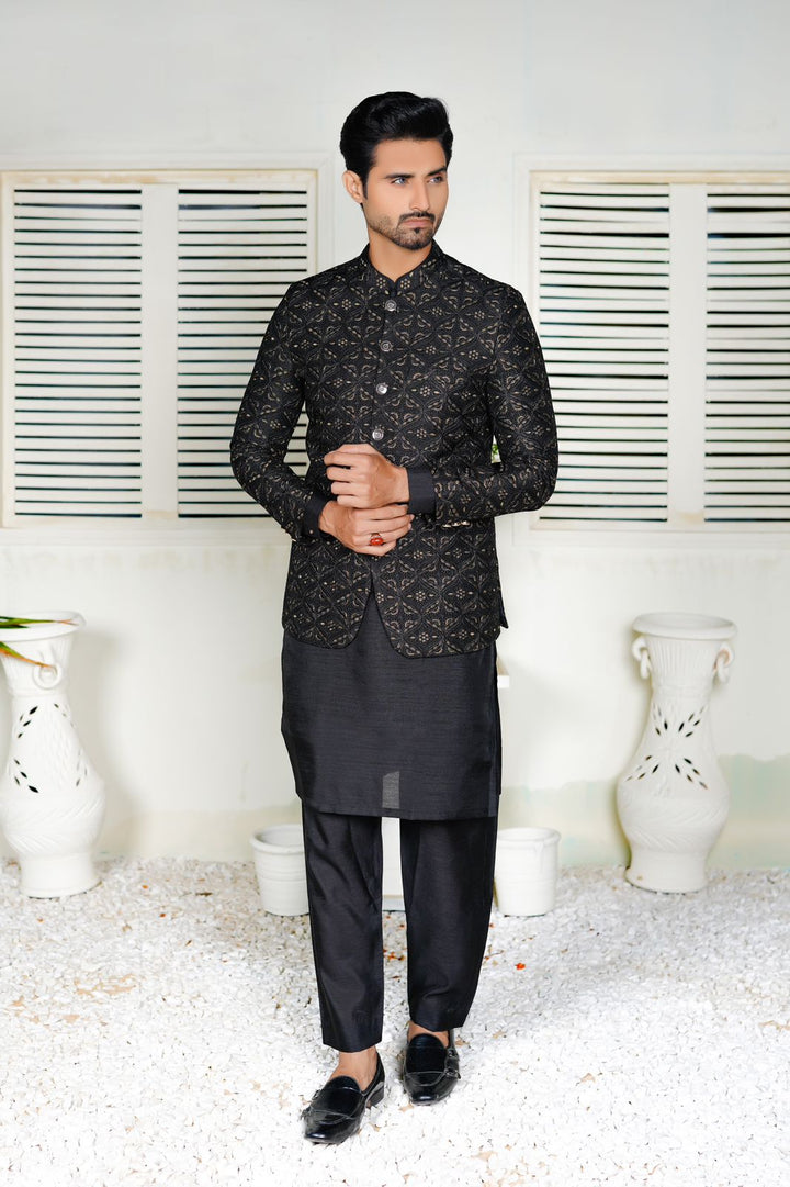 Black Embroidered Prince Coat